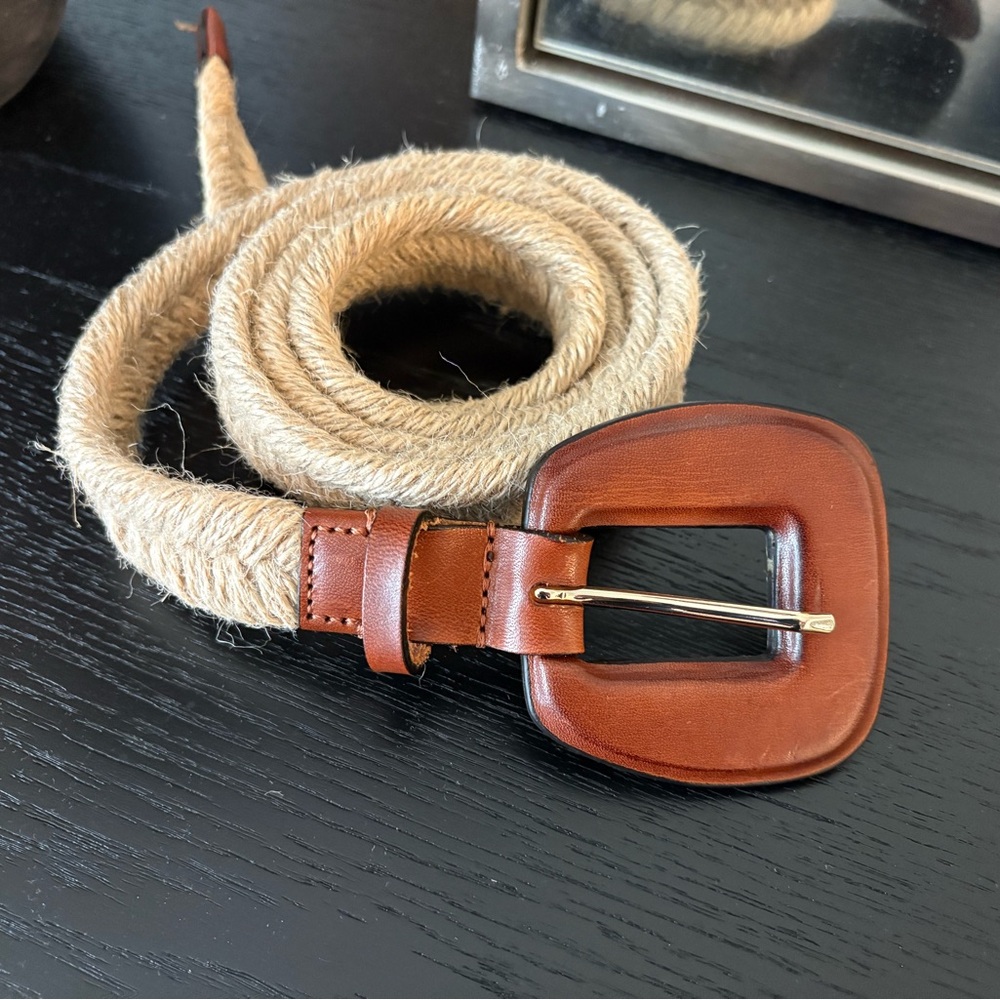 Veronica Beard brown leather raffia belt size M $192